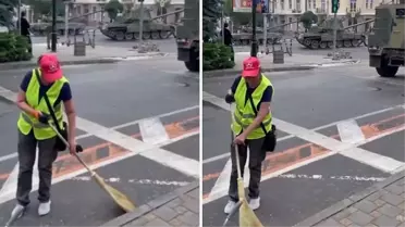 İsyan başlatan Wagner'in işgal ettiği Rostov'da garip manzara! Kimi yolu süpürdü, kimi sakince tankları seyretti
