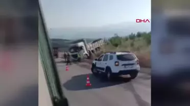 İnegöl'de freni boşalan kamyon yoldan çıktı: 1 yaralı