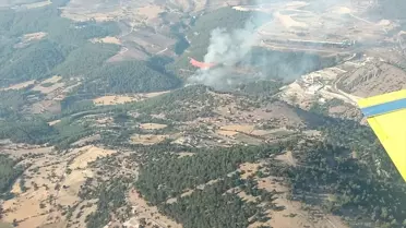İzmir'in Kınık ilçesinde ormanlık alanda çıkan yangına müdahale ediliyor