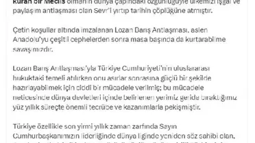 TBMM Başkanı Numan Kurtulmuş'tan Lozan Barış Antlaşması'nın 100. Yıl Dönümü Mesajı