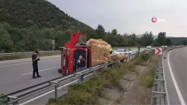 Karabük'te saman yüklü kamyon devrildi, 1 kişi yaralandı