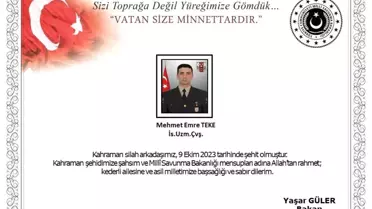 MSB Pençe-Kilit bölgesinde bir askerin şehit olduğunu açıkladı