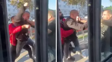 Tramvayda yumruklu kavga! Görüntü boks müsabakasını aratmadı 