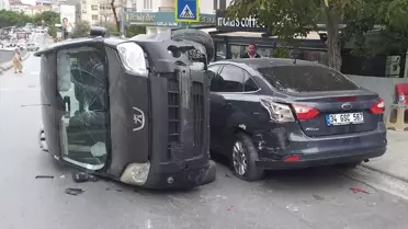 Maltepe'de otomobil devrildi, trafik yoğunluğu oluştu