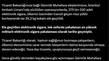 İstanbul Ambarlı Limanı'nda Elektronik Sigara ve Kokain Operasyonu