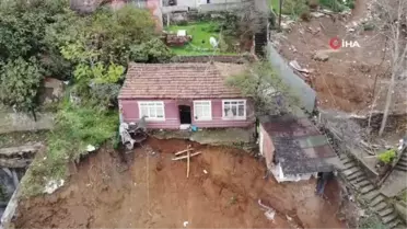 Eyüpsultan'da toprağın kaydığı iki alan dron ile görüntülendi