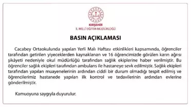 Kırşehir'de 16 ortaokul öğrencisi gıda zehirlenmesi şüphesiyle hastaneye kaldırıldı