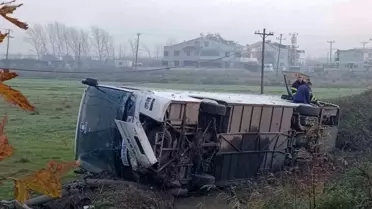 Çanakkale'de İÇDAŞ işçilerini taşıyan otobüs şarampole yuvarlandı, 5 işçi yaralandı