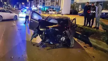 Bursa'da kontrolden çıkan otomobil yola uçtu: 1 yaralı