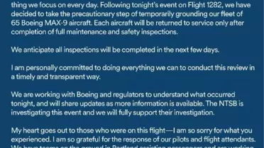 Alaska Havayolları, Boeing 737 Max 9 uçaklarını geçici olarak yere indirdi