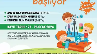 Gaziemir Belediyesi Sarnıç Toplum Merkezi'nde çocuklar için akıl ve zeka oyunları, karakalem resim kursu ve bilim atölyesi düzenliyor