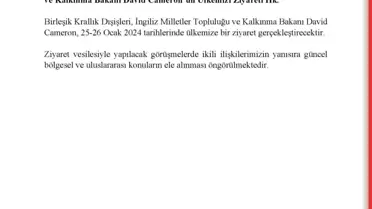 Birleşik Krallık Dışişleri Bakanı David Cameron Türkiye'ye Geliyor