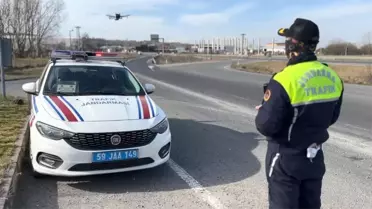 Çerkezköy'de Dron Destekli Uygulamada 35 Sürücüye Ceza Kesildi
