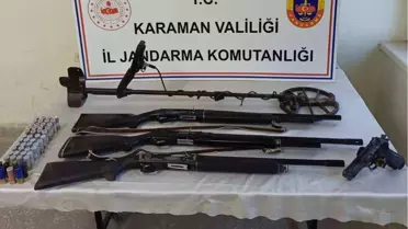Ermenek'te yapılan aramada çalıntı ve kaçak silahlar ele geçirildi