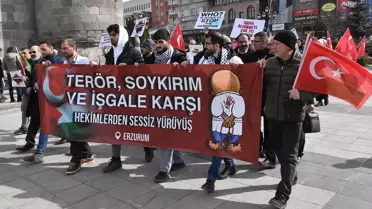 Erzurum'da Sağlık Çalışanları İsrail'in Saldırılarını Protesto Etti