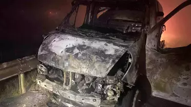 Destici'nin kaza yapan makam aracını taşıyan çekici alev alev yandı