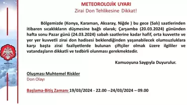 Niğde Valiliği, Zirai Don Tehlikesine Karşı Vatandaşları Uyardı