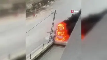 Bursa'da Duvara Çarpan Otomobil Alev Alev Yandı