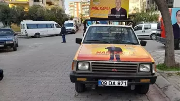 Aydın'da Anavatan Partisi'nin Adayı Nail Kaplı, Çeyrek Asırlık Aracıyla Projelerini Açıkladı