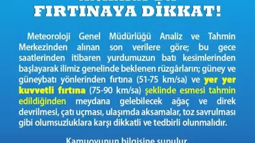 Yurdun İç ve Batı Kesimlerinde Kuvvetli Fırtına Uyarısı