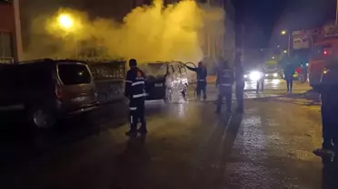 Iğdır'da park halindeki araç bilinmeyen bir nedenden dolayı yandı