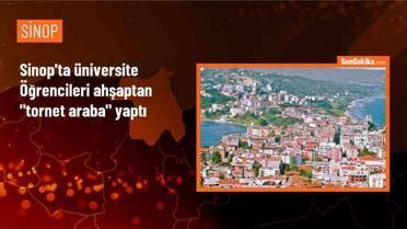 Sinop'ta üniversite öğrencileri tarafından ahşaptan 'tornet araba' yapıldı