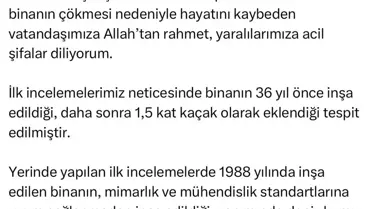 Küçükçekmece'de çöken binayla ilgili Bakan Özhaseki'den açıklama