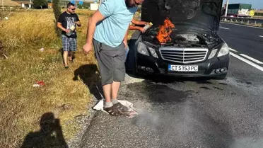 Çorlu'da Bulgaristan plakalı otomobilde yangın çıktı