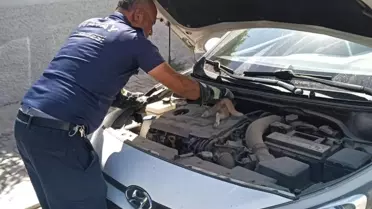 Hatay'da araç motoruna sıkışan kedi itfaiye ekipleri tarafından kurtarıldı