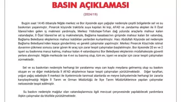 Niğde'de Sel ve Su Baskınlarıyla İlgili Açıklama