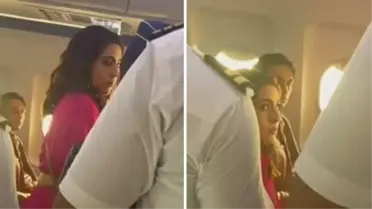 Bollywood'un en ünlü oyuncusu Sara Ali Khan, uçakta üzerine meyve suyu döken hostesi itekledi