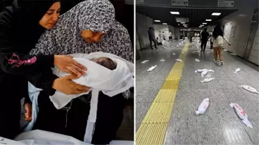 Marmaray istasyonunda ''kanlı bebekli' protesto