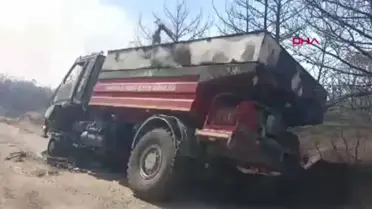 Çanakkale'de orman yangınında arazöz yanarak kullanılamaz hale geldi