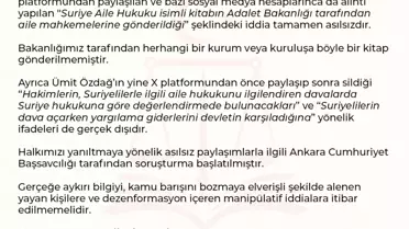 Adalet Bakanlığı, Suriye Aile Hukuku kitabı iddialarını yalanladı