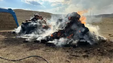 Erzurum'un Tekman ilçesinde ot balyalarında çıkan yangın kontrol altına alındı