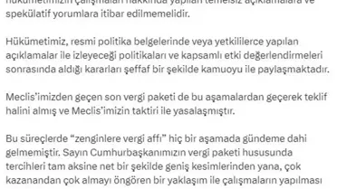 Cevdet Yılmaz: Zenginlere vergi affı gündeme gelmedi