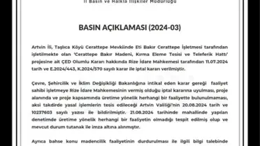 Cerattepe Bakır Madeni ÇED Olumlu Kararı İptal Edildi