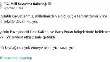Fırat Kalkanı ve Barış Pınarı'nda 4 Terörist Etkisiz Hale Getirildi