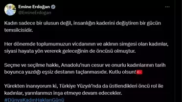 Emine Erdoğan'dan '5 Aralık Dünya Kadın Hakları Günü' mesajı