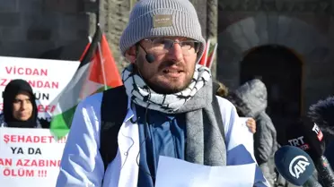 Erzurum'da sağlık çalışanları, dondurucu soğukta Gazze için yürüdü