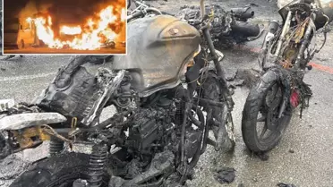 İstanbul'un göbeğinde 22 motosiklet alev alev yanarak küle döndü