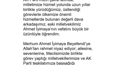Cumhurbaşkanı Erdoğan'dan Ahmet İyimaya'nın vefatı üzerine taziye mesajı