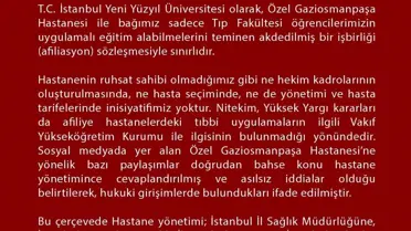 İstanbul Yeni Yüzyıl Üniversitesi'nden Açıklama