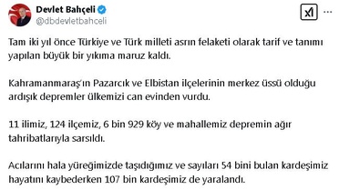 Bahçeli: Depremde kaybettiklerimizin emanetlerine sahip çıkmak haysiyet meselemizdir