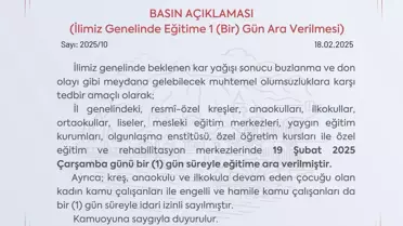 Amasya'da Eğitime 1 Gün Ara Verildi