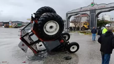 Savaştepe'de Traktör-Otomobil Çarpıştı