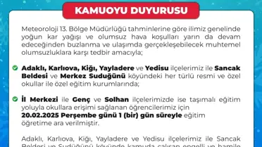 Bingöl'de 5 İlçe, 1 Beldede ve 1 Köyde Eğitime Ara Verildi