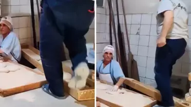 Fırında hijyen skandalı! Pide yapılan tezgahta terlikle gezdi