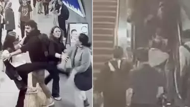 Metrobüs istasyonunda kavga! Yürüyen merdivenlerden yuvarlandı