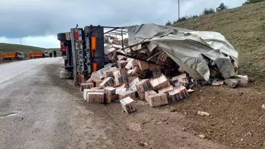 Çankırı'da devrilen tırın sürücüsü yaralandı